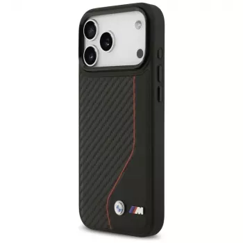BMW M Carbon Line & Logo MagSafe dėklas, skirtas iPhone 17 Pro Max, raudonas