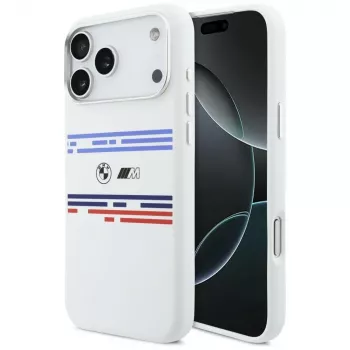BMW M Silicon Horizontal Line MagSafe Case, iPhone 17 Pro Max, White