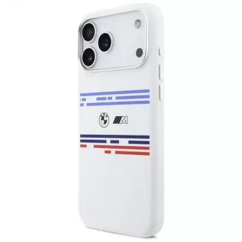 BMW M Silicon Horizontal Line MagSafe Case, iPhone 17 Pro Max, White