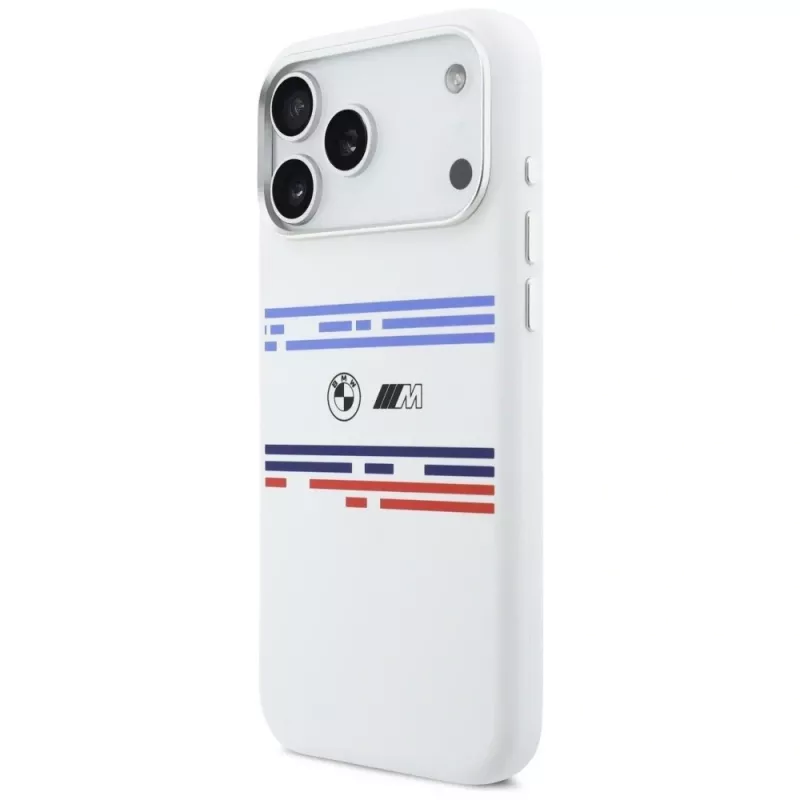 BMW M Silicon Horizontal Line MagSafe Case, iPhone 17 Pro Max, White