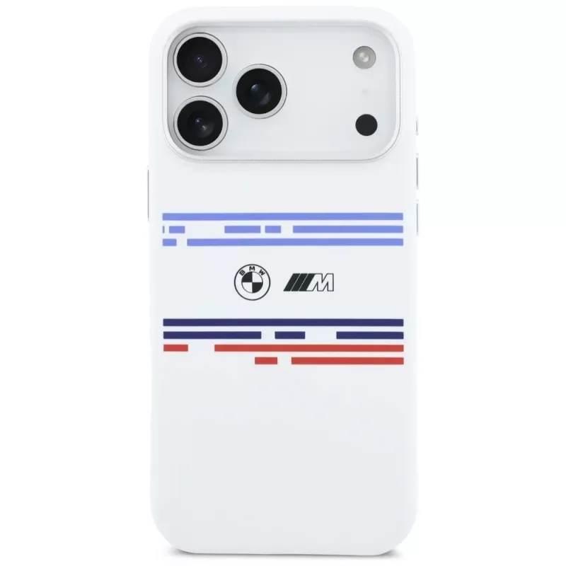 BMW M Silicon Horizontal Line MagSafe Case, iPhone 17 Pro Max, White