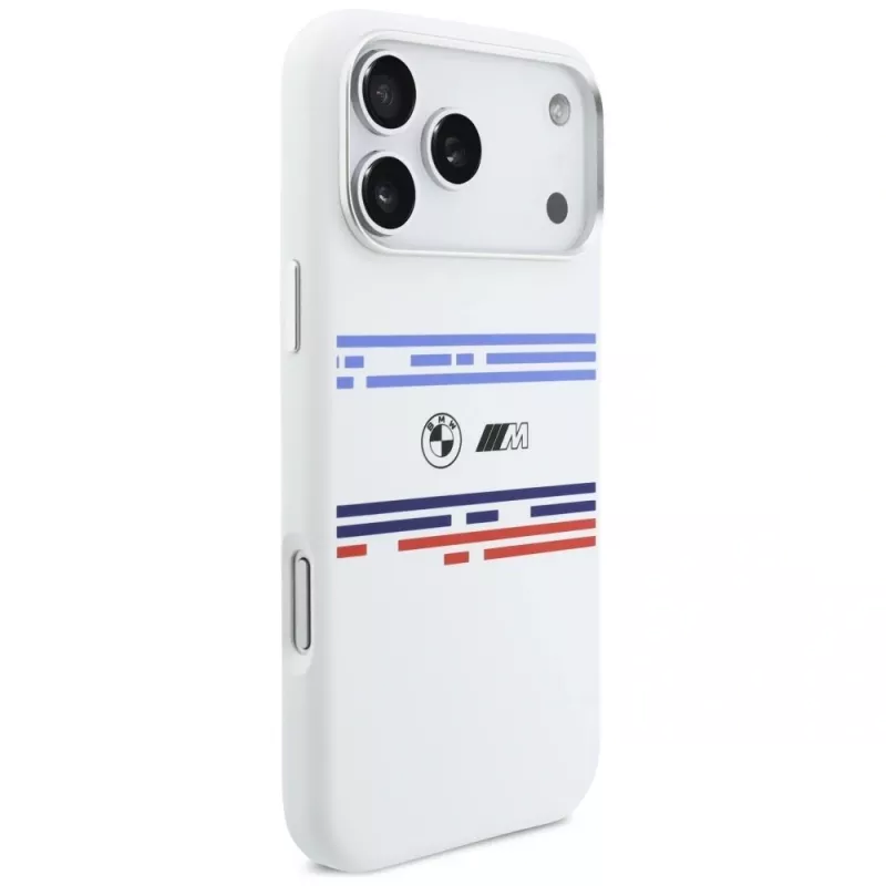 BMW M Silicon Horizontal Line MagSafe Case, iPhone 17 Pro Max, White