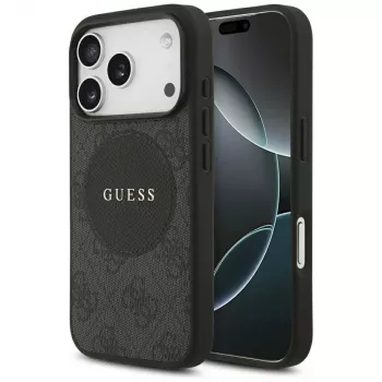 Guess 4G Circle Classic Logo MagSafe Dėklas, skirtas iPhone 17 Pro (Juodas)