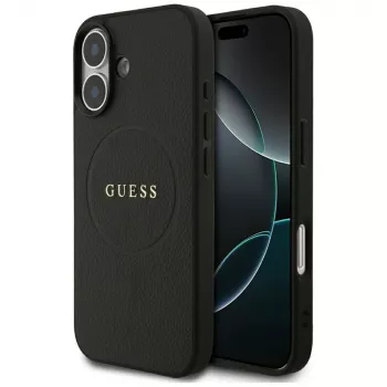 Guess Grained Ring MagSafe Dėklas, skirtas iPhone 17 - Juodas