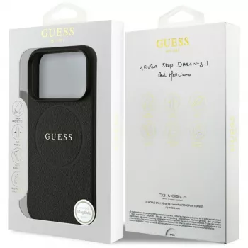 Guess Grained Ring MagSafe Dėklas, skirtas iPhone 17 Pro (Juodas)
