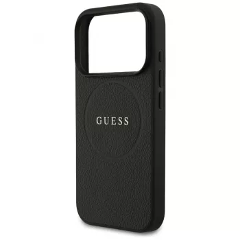 Guess Grained Ring MagSafe Dėklas, skirtas iPhone 17 Pro Max (Juodas)