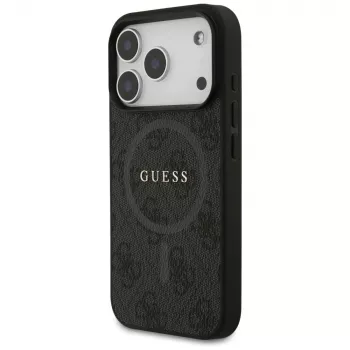 Guess 4G Ring Classic Logo MagSafe Dėklas, skirtas iPhone 17 Pro (Juodas)
