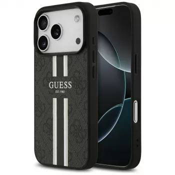 Guess 4G Printed Stripes MagSafe Dėklas, Skirtas iPhone 17 Pro (Juodas)