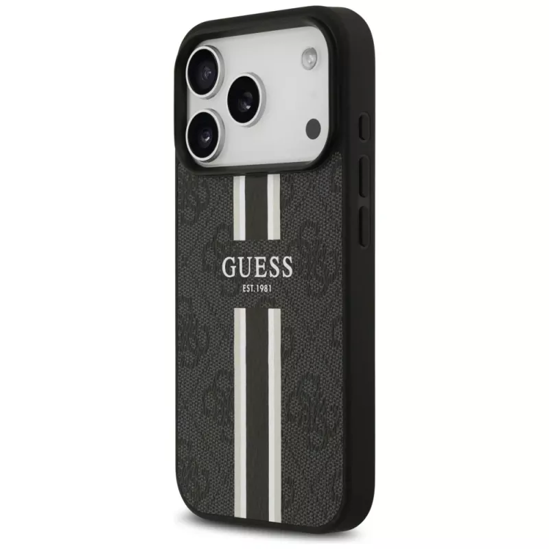 Guess 4G Printed Stripes MagSafe Dėklas, Skirtas iPhone 17 Pro (Juodas)