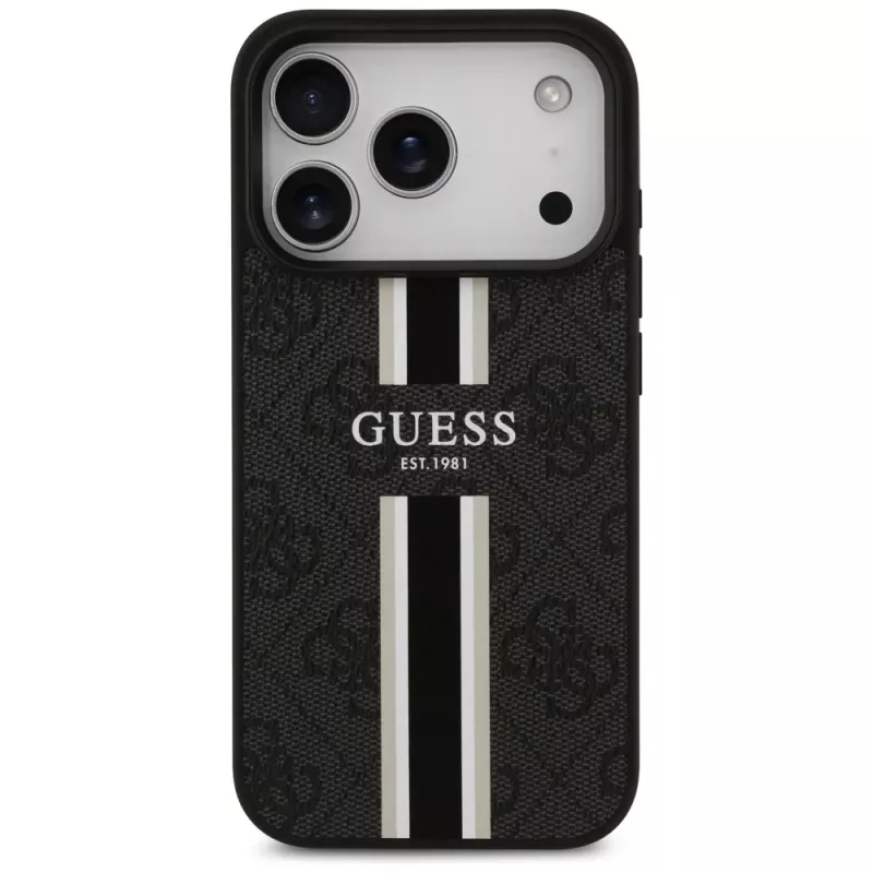 Guess 4G Printed Stripes MagSafe Dėklas, Skirtas iPhone 17 Pro (Juodas)