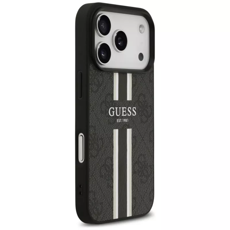 Guess 4G Printed Stripes MagSafe Dėklas, Skirtas iPhone 17 Pro (Juodas)