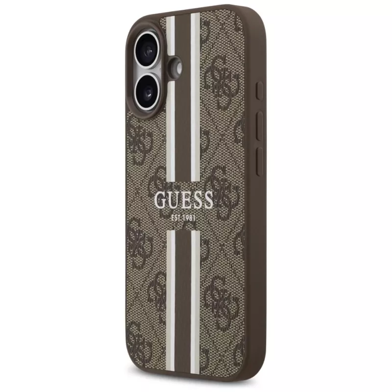 Guess 4G Printed Stripes MagSafe dėklas iPhone 17 (ruda)