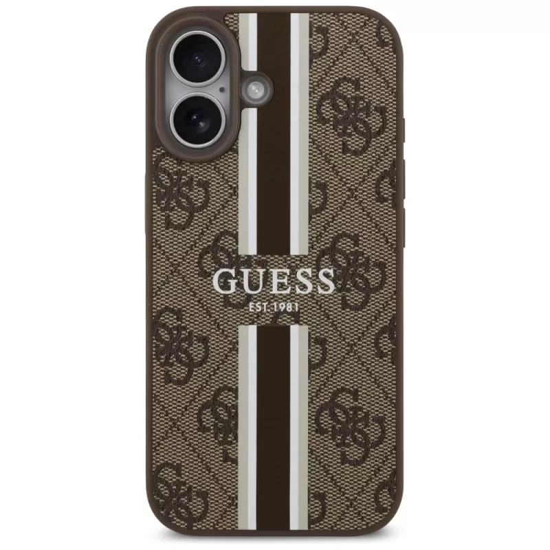 Guess 4G Printed Stripes MagSafe dėklas iPhone 17 (ruda)