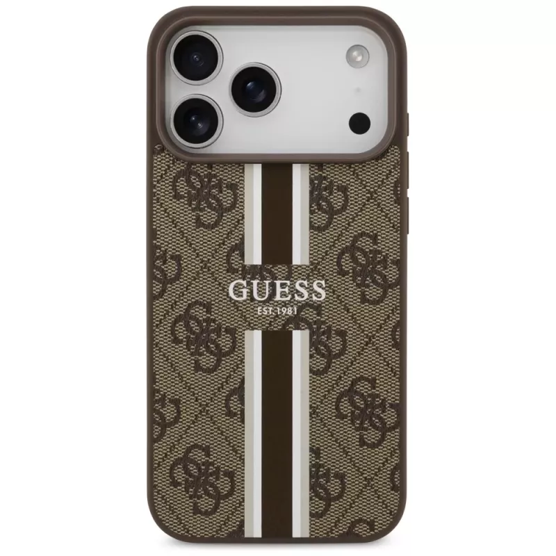 Guess 4G Printed Stripes MagSafe Case for iPhone 17 Pro Max (Brown)