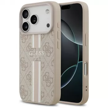 Guess 4G Printed Stripes Dėklas su MagSafe, skirtas iPhone 17 Pro (Rožinis)