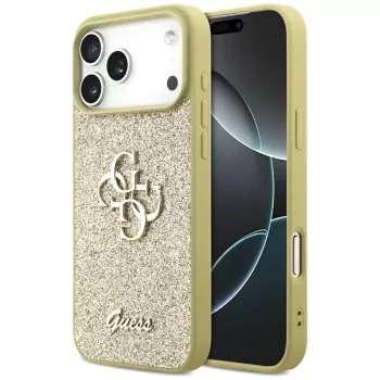 Guess Fixed Glitter Big 4G Dėklas, skirtas iPhone 17 Pro Max (Auksinis)