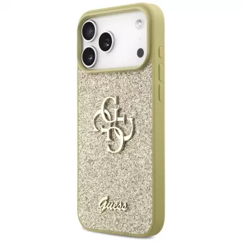 Guess Fixed Glitter Big 4G Dėklas, skirtas iPhone 17 Pro Max (Auksinis)