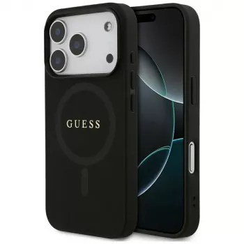 Guess Saffiano Classic Logo Dėklas su MagSafe, iPhone 17 Pro, Juodas