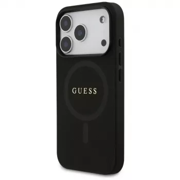 Guess Saffiano Classic Logo Dėklas su MagSafe, iPhone 17 Pro, Juodas