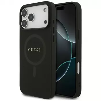 Guess Saffiano Classic Logo MagSafe Dėklas, skirtas iPhone 17 Pro Max, juodas