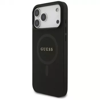 Guess Saffiano Classic Logo MagSafe Dėklas, skirtas iPhone 17 Pro Max, juodas