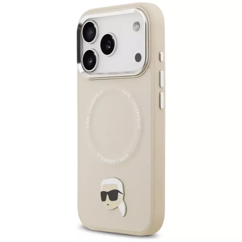 KARL LAGERFELD Karl Pin MagSafe Back Cover, skirta Apple iPhone 15 Pro Max, smėlio spalvos