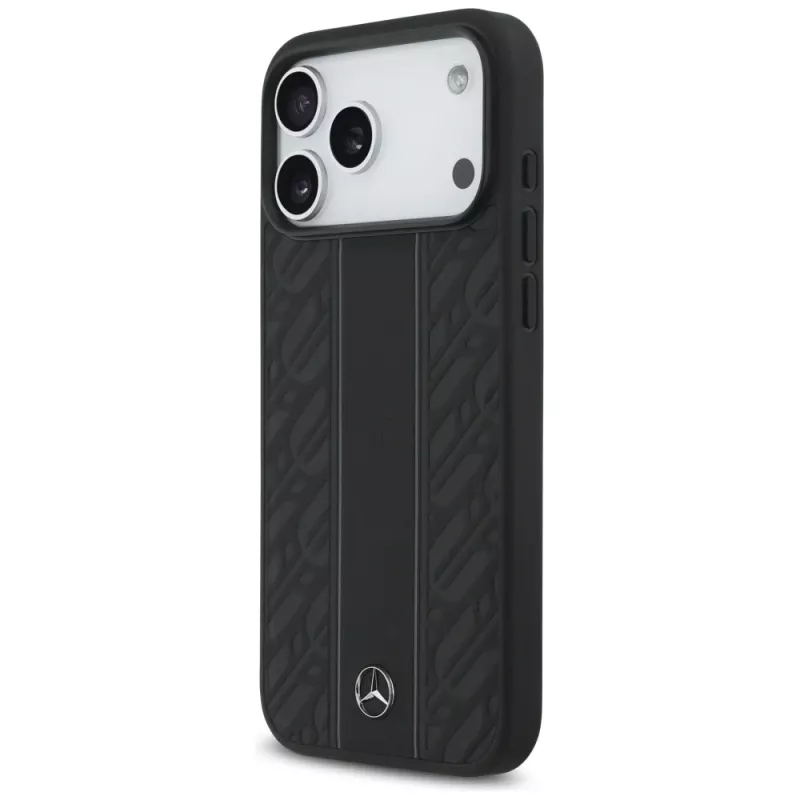 Etui Mercedes Leather Laurel Leaves Stripes MagSafe for iPhone 17 Pro Max Black