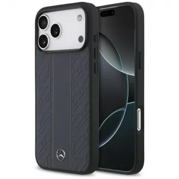 Mercedes Leather Laurel Leaves Stripes MagSafe Case for iPhone 17 Pro Max Blue