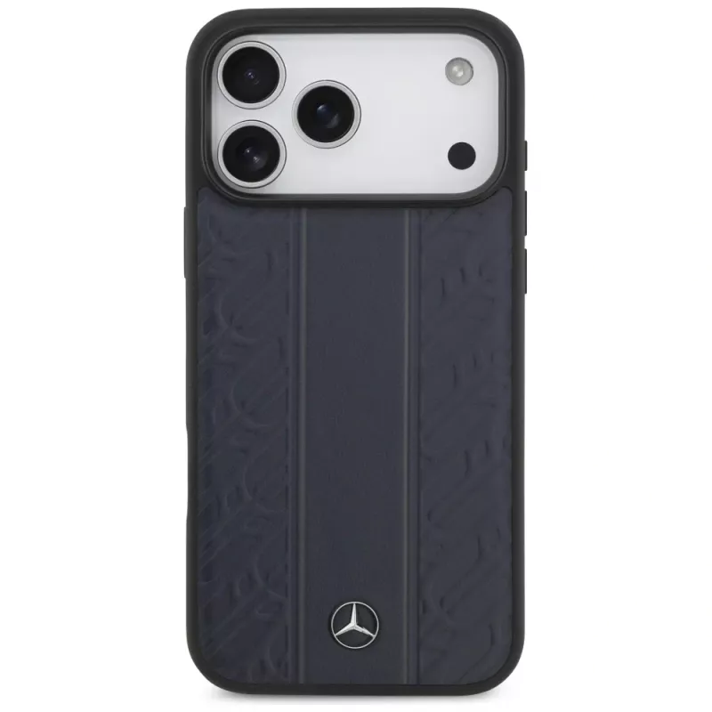 Mercedes Leather Laurel Leaves Stripes MagSafe Case for iPhone 17 Pro Max Blue