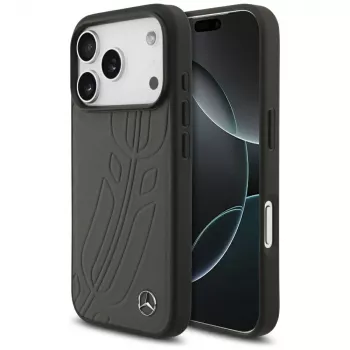 Mercedes Leather Large Laurel Leaf MagSafe dėklas iPhone 17 Pro, antracitinis