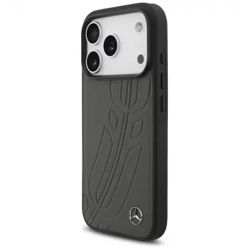 Mercedes Leather Large Laurel Leaf MagSafe dėklas iPhone 17 Pro, antracitinis