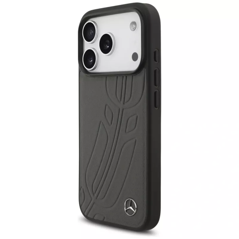 Mercedes Leather Large Laurel Leaf MagSafe dėklas iPhone 17 Pro, antracitinis