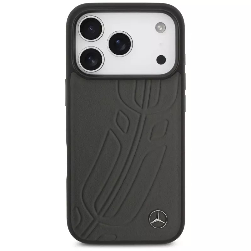 Mercedes Leather Large Laurel Leaf MagSafe dėklas iPhone 17 Pro, antracitinis