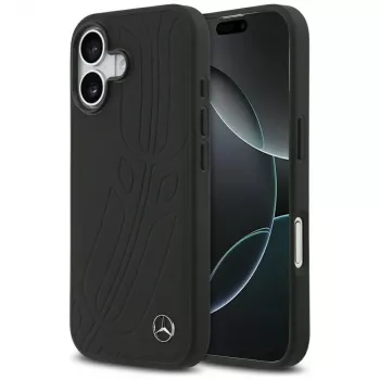 Mercedes Leather Large Laurel Leave MagSafe dėklas iPhone 17, juodas
