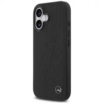 Mercedes Leather Large Laurel Leave MagSafe dėklas iPhone 17, juodas
