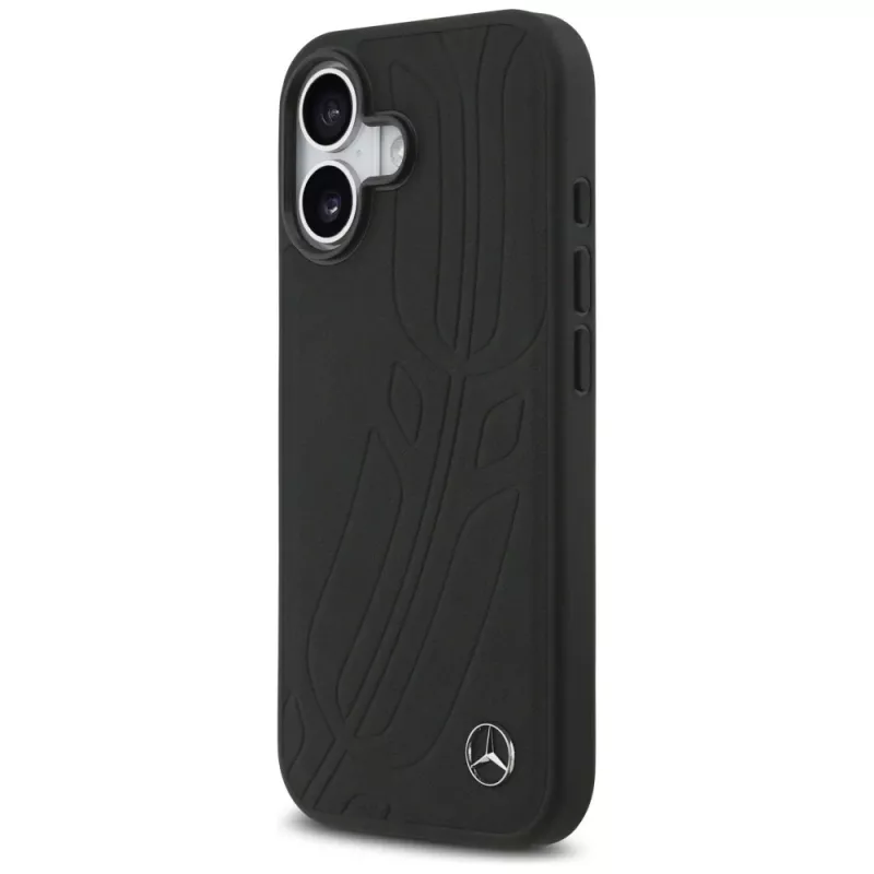 Mercedes Leather Large Laurel Leave MagSafe dėklas iPhone 17, juodas