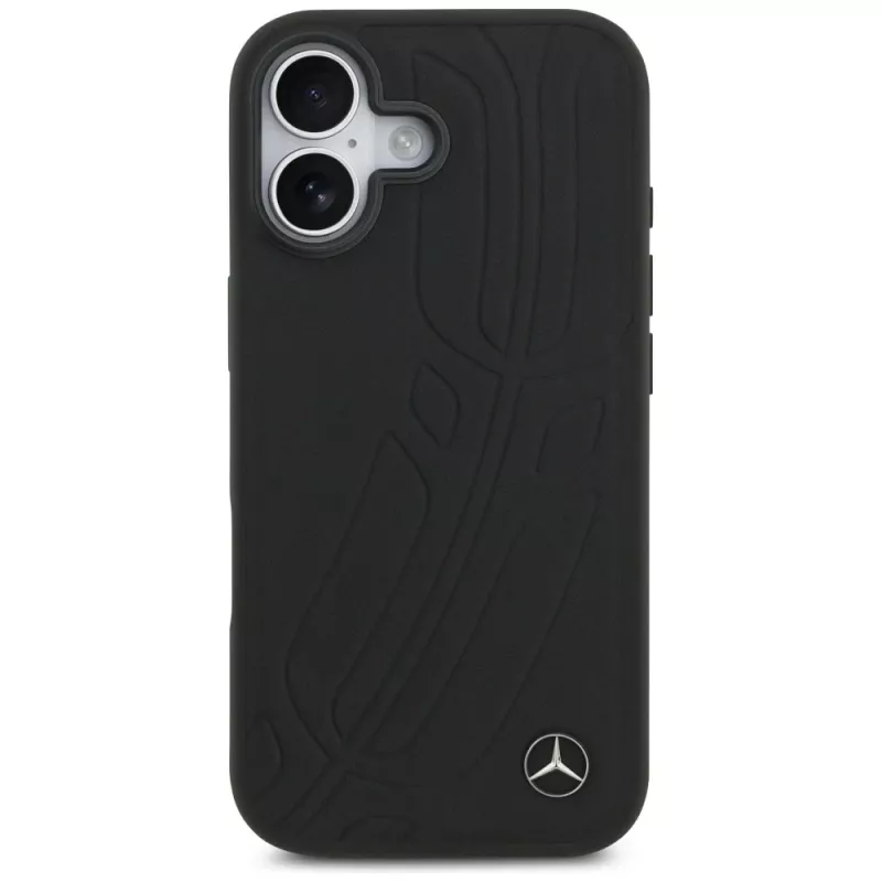 Mercedes Leather Large Laurel Leave MagSafe dėklas iPhone 17, juodas