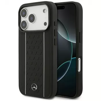Mercedes Leather Star Pattern Stripes MagSafe Case for iPhone 17 Pro Black