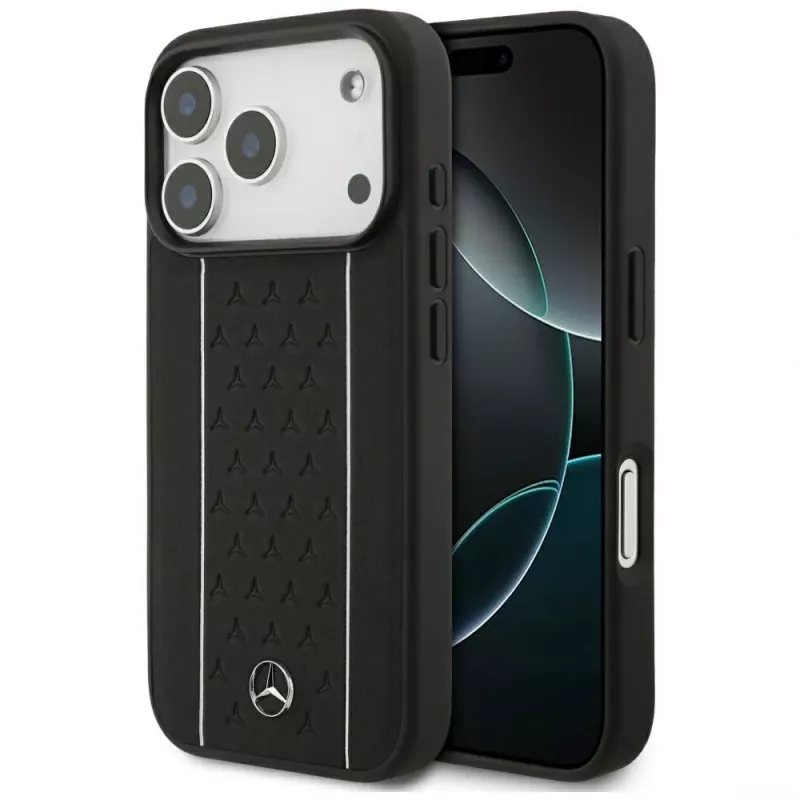 Mercedes Leather Star Pattern Stripes MagSafe Case for iPhone 17 Pro Black