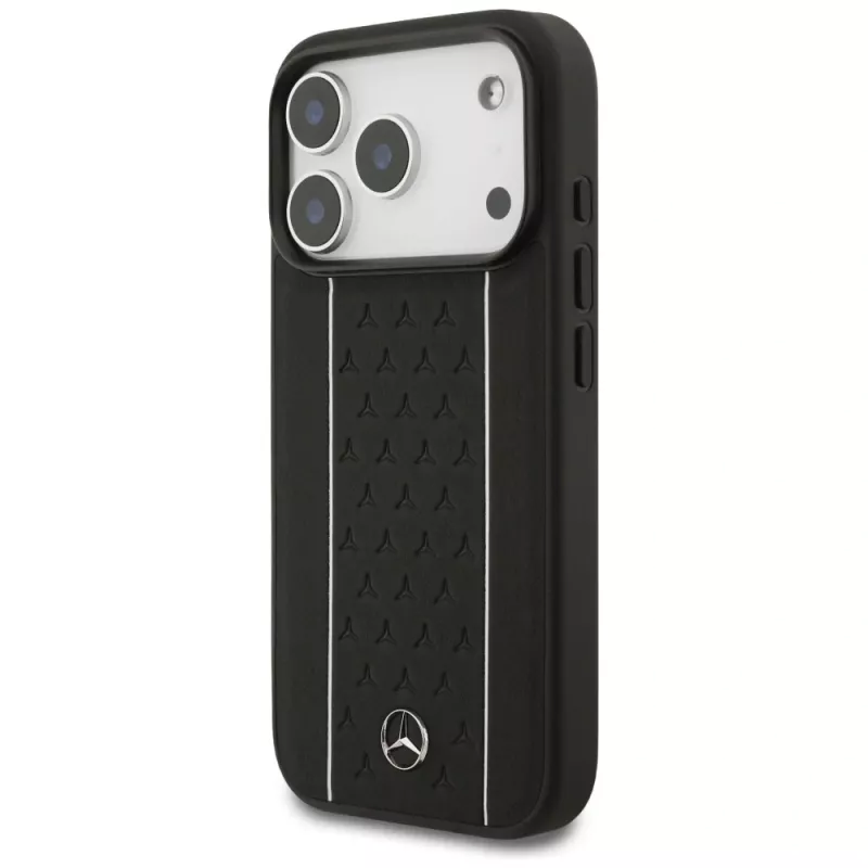 Mercedes Leather Star Pattern Stripes MagSafe Case for iPhone 17 Pro Black