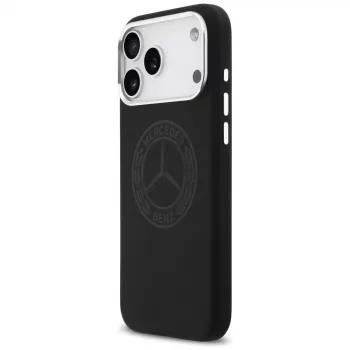 Mercedes silikoninis dėklas su vintage logotipu ir MagSafe, skirtas iPhone 17 Pro Max, juodas