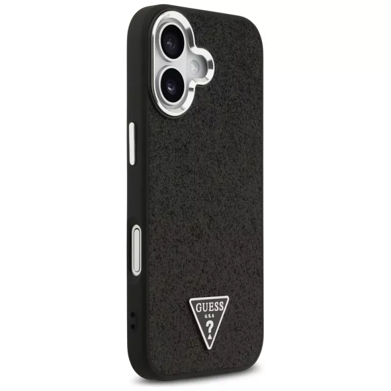 Guess Glitter Triangle Logo MagSafe Dėklas, iPhone 17, Juodas