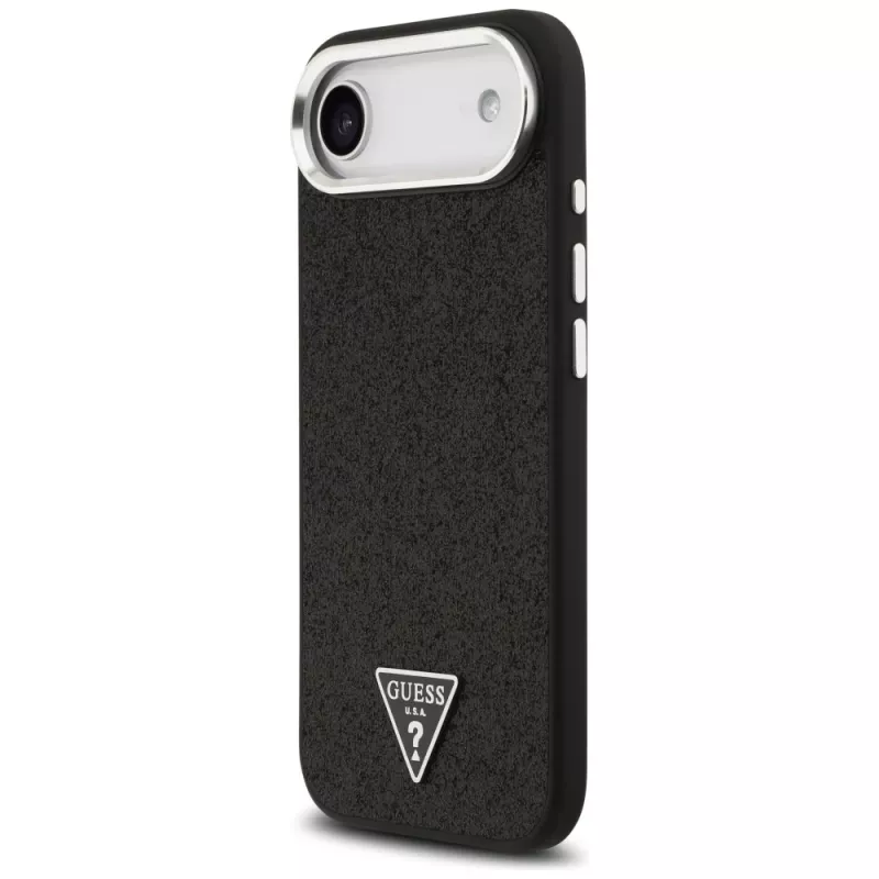 Guess Glitter Triangle Logo MagSafe Dėklas, skirtas iPhone Air, juodas