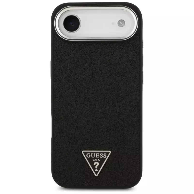 Guess Glitter Triangle Logo MagSafe Dėklas, skirtas iPhone Air, juodas