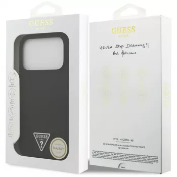 Guess Silicone Triangle Logo MagSafe Dėklas iPhone 17 Pro Max (Juodas)