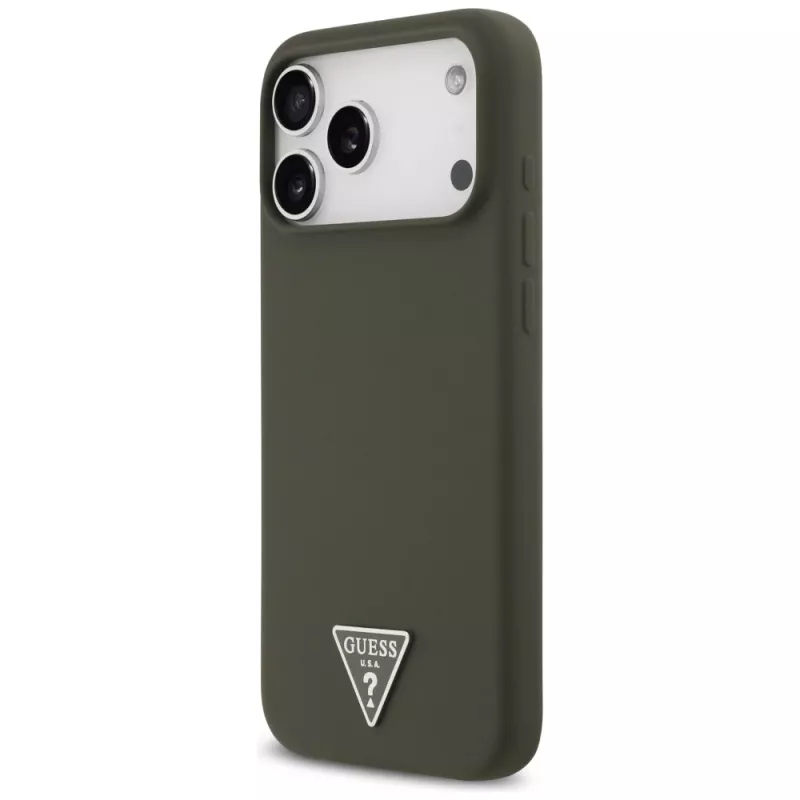 Guess Silicone Triangle Logo MagSafe Dėklas iPhone 17 Pro Max (Khaki)