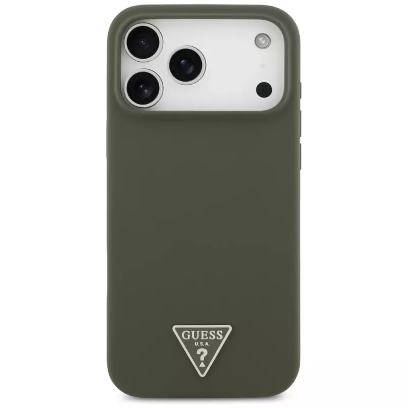 Guess Silicone Triangle Logo MagSafe Dėklas iPhone 17 Pro Max (Khaki)