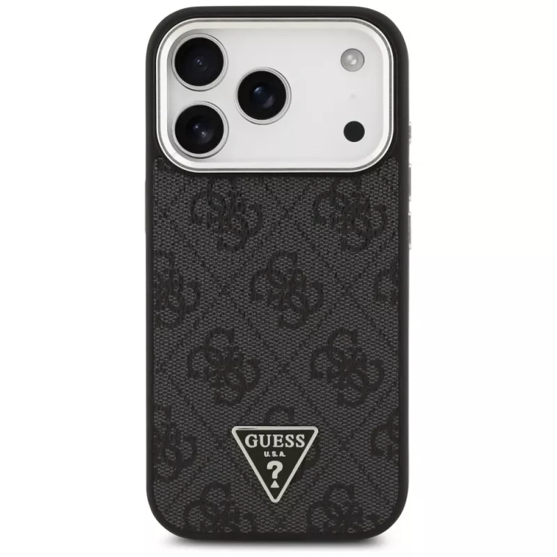 Guess 4G Triangle Logo MagSafe Dėklas, skirtas iPhone 17 Pro (Juodas)