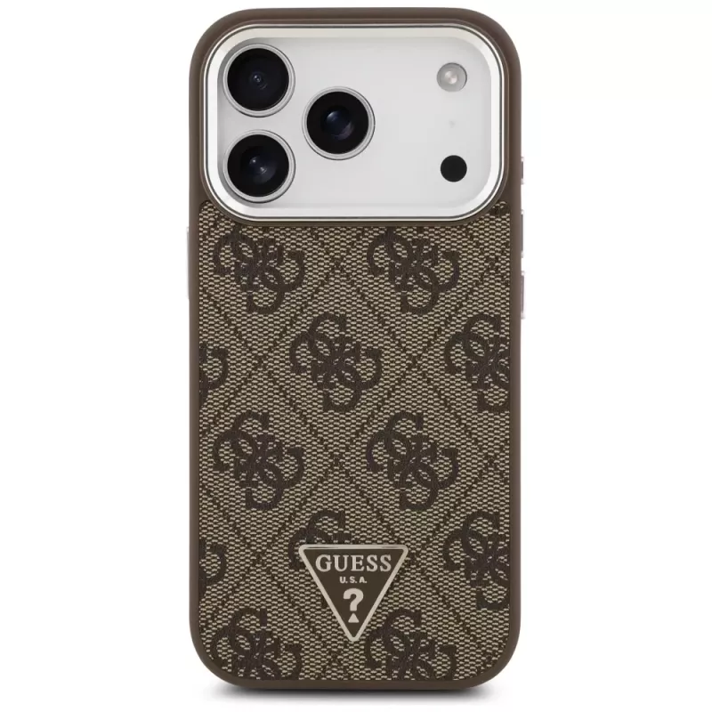 Guess 4G Triangle Logo MagSafe Dėklas, skirtas iPhone 17 Pro (Ruda spalva)