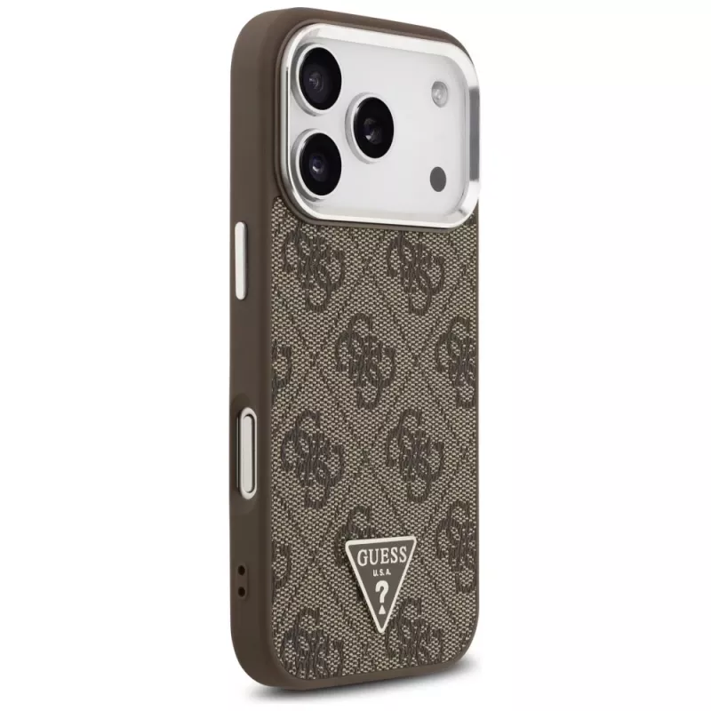 Guess 4G Triangle Logo MagSafe Dėklas, skirtas iPhone 17 Pro (Ruda spalva)